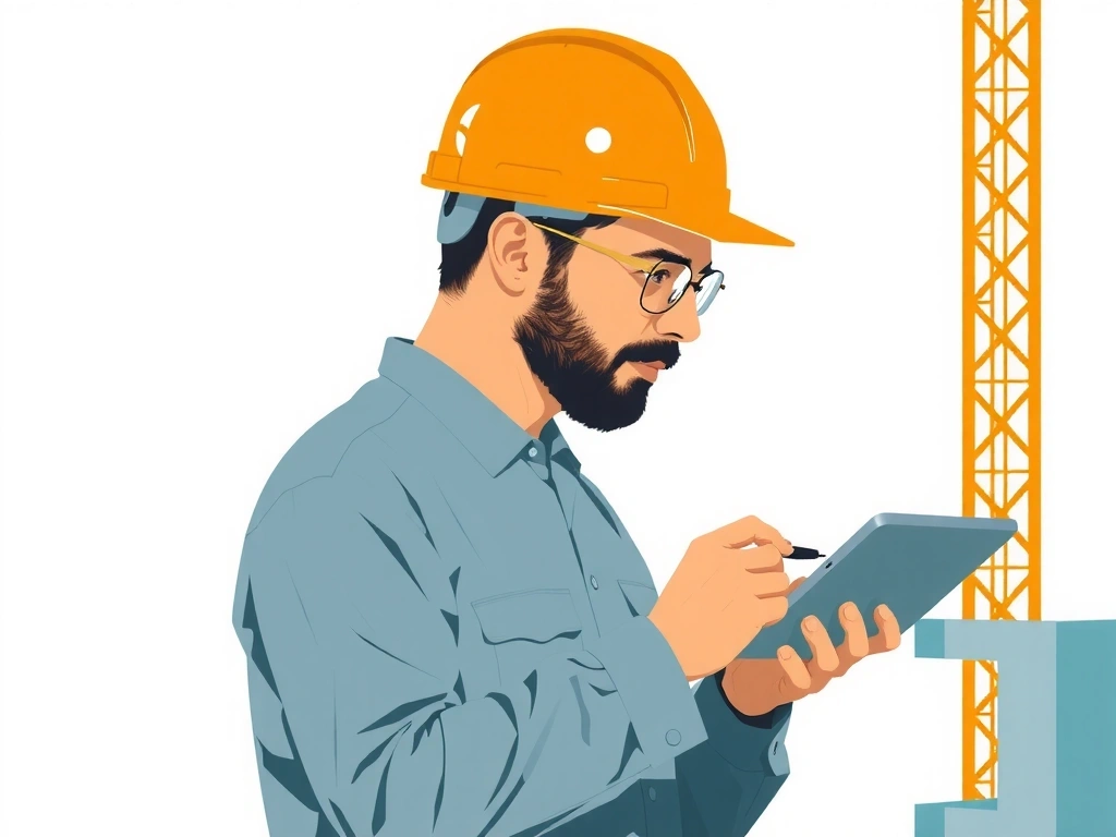 Civil engineer supervising construction progress with tablet and hard hat