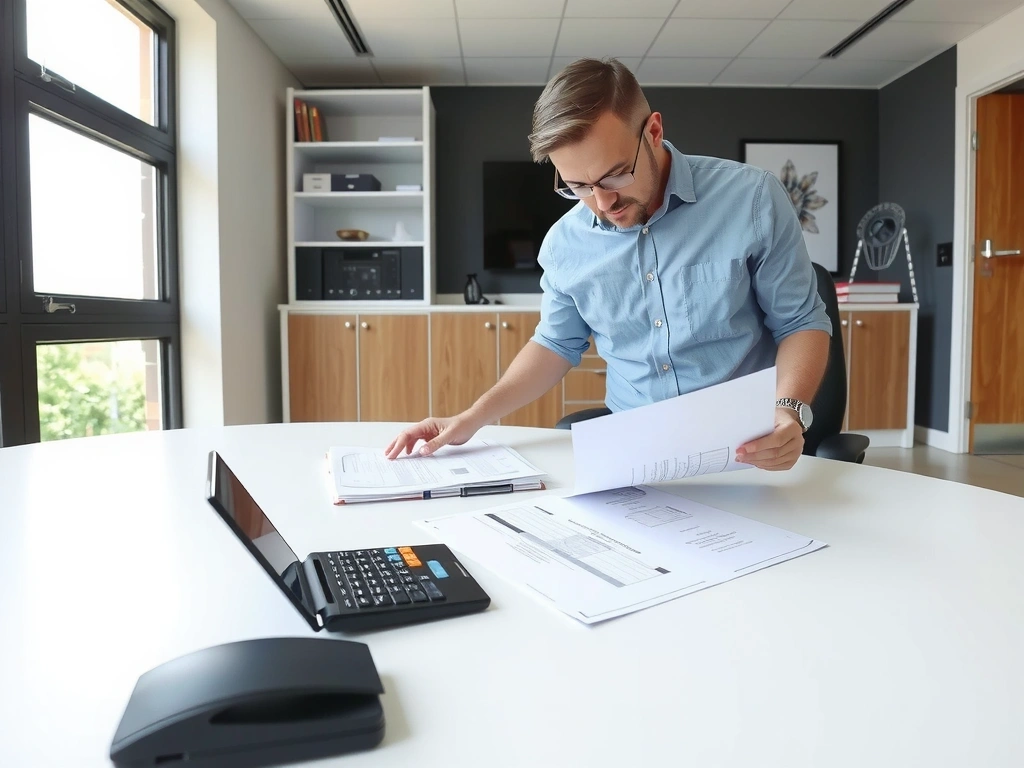 Professional construction estimator reviewing project costs and materials